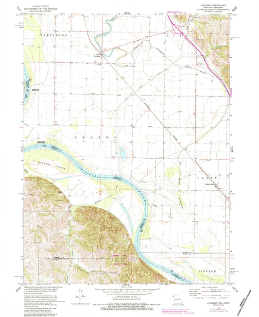 Classic USGS Langdon Missouri 7.5'x7.5' Topo Map Image