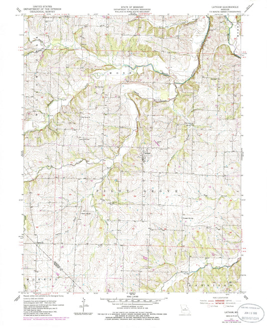 Classic USGS Latham Missouri 7.5'x7.5' Topo Map Image