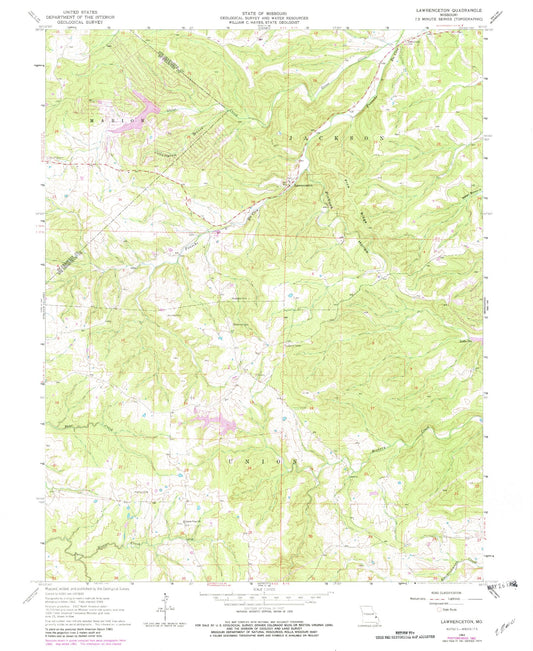Classic USGS Lawrenceton Missouri 7.5'x7.5' Topo Map Image