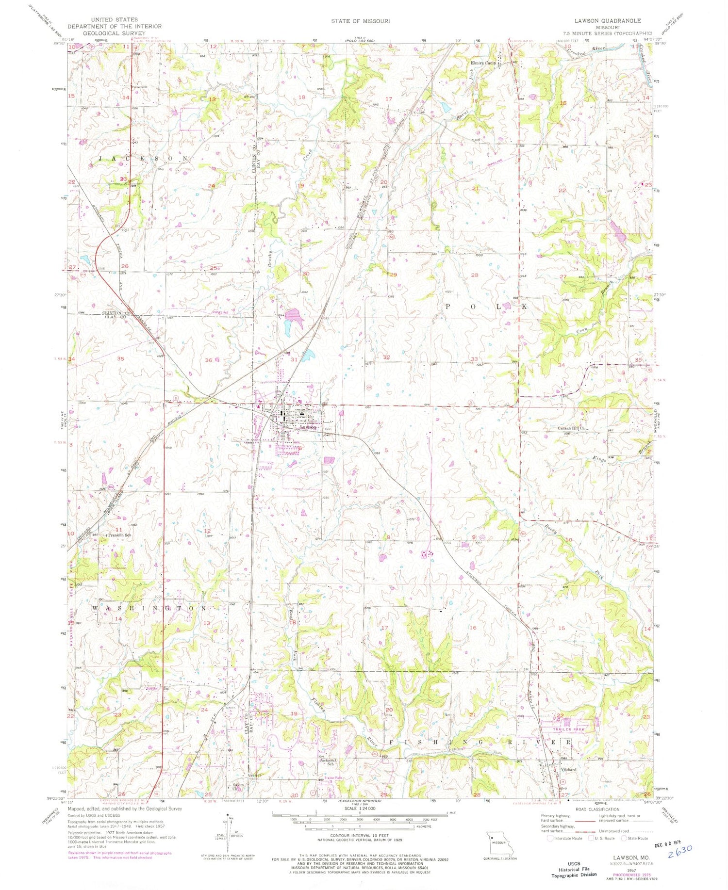 Classic USGS Lawson Missouri 7.5'x7.5' Topo Map Image