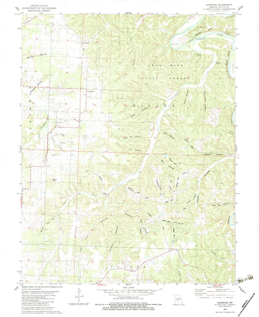 Classic USGS Leadmine Missouri 7.5'x7.5' Topo Map Image