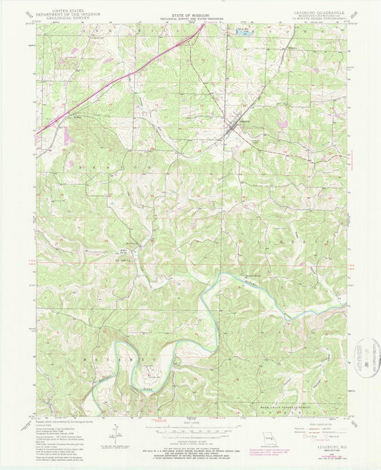 Classic USGS Leasburg Missouri 7.5'x7.5' Topo Map Image