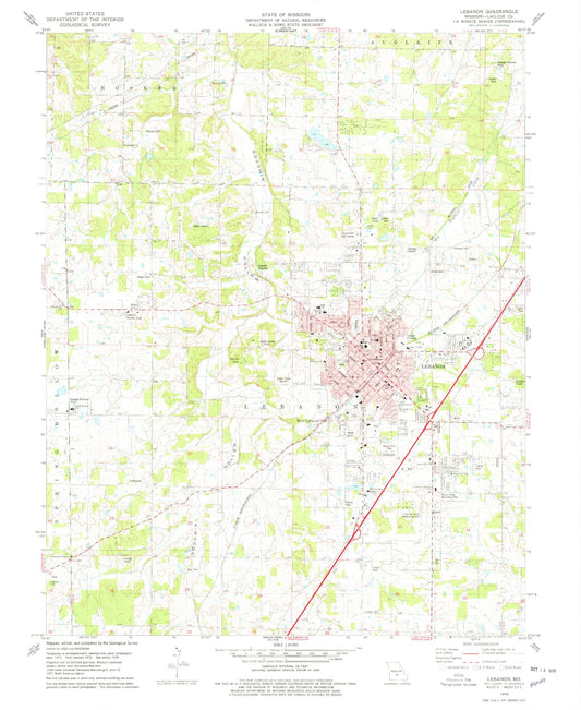 Classic USGS Lebanon Missouri 7.5'x7.5' Topo Map Image