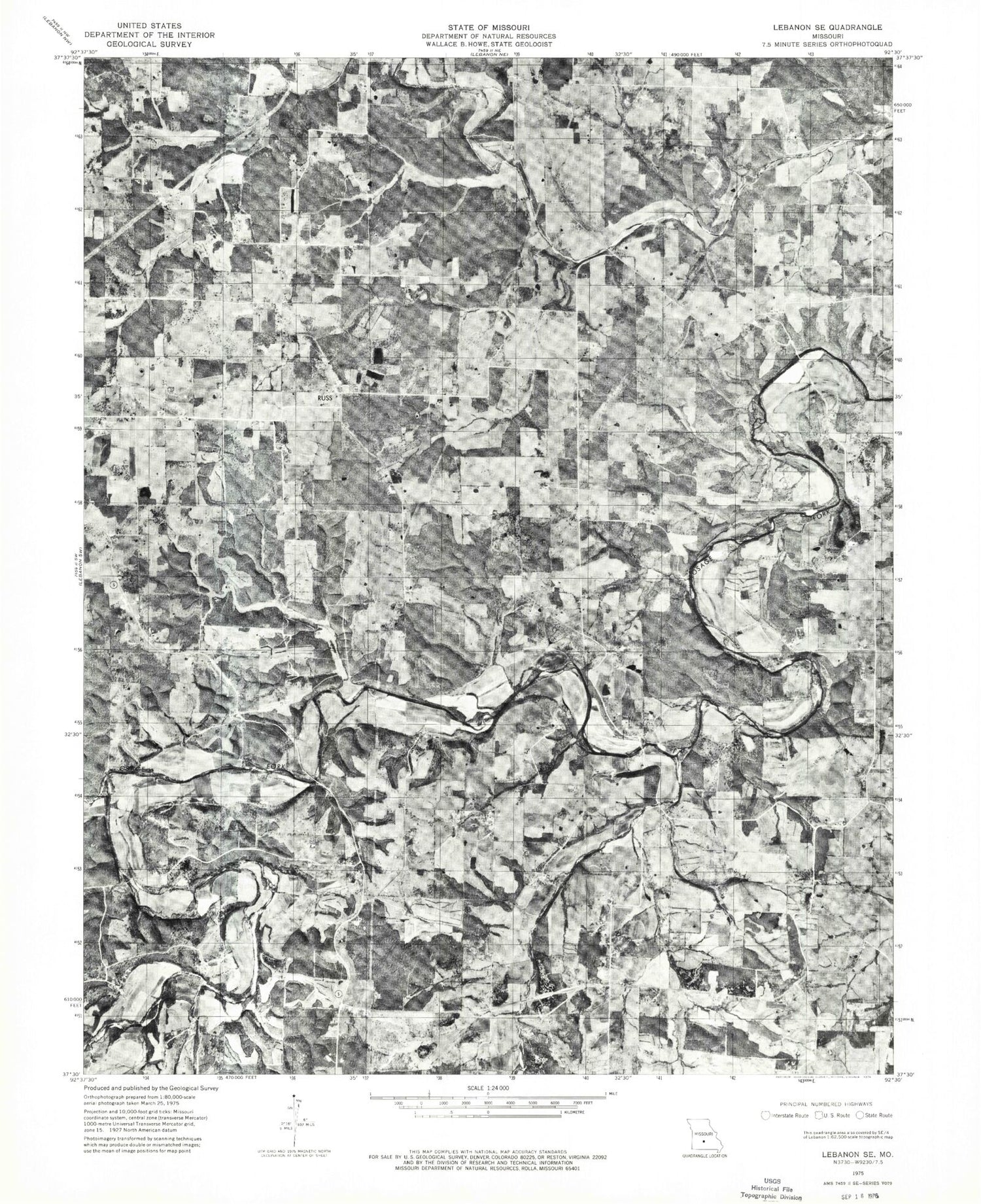 Classic USGS Russ Missouri 7.5'x7.5' Topo Map Image