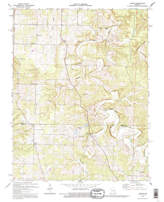 Classic USGS Lecoma Missouri 7.5'x7.5' Topo Map Image