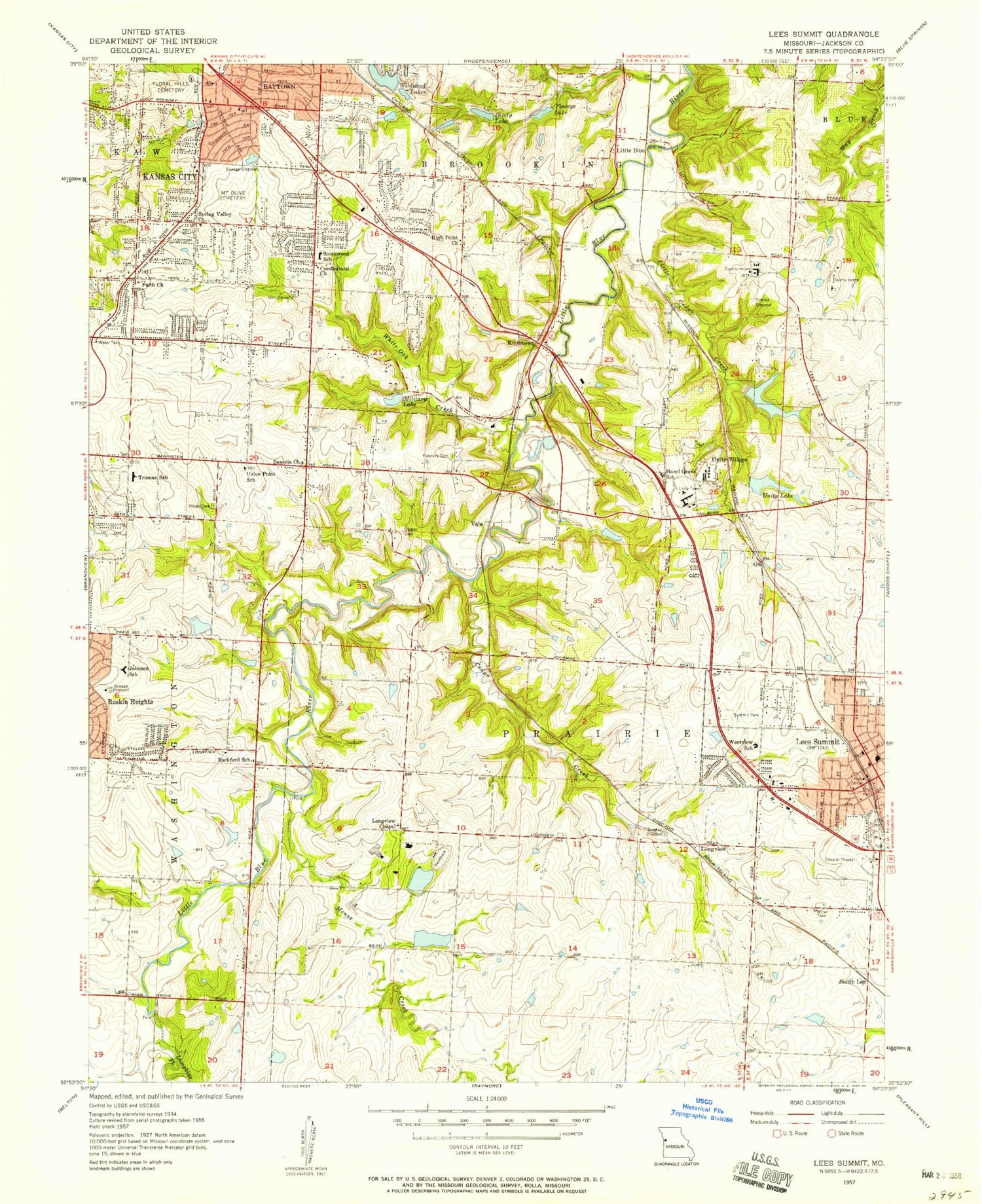 Classic USGS Lees Summit Missouri 7.5'x7.5' Topo Map Image