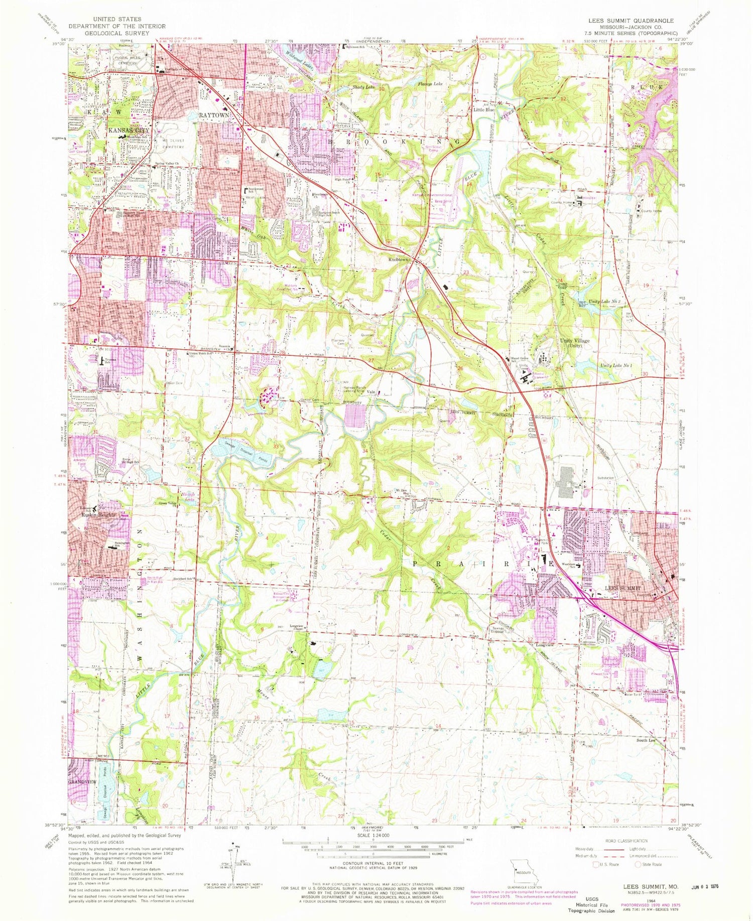 Classic USGS Lees Summit Missouri 7.5'x7.5' Topo Map Image