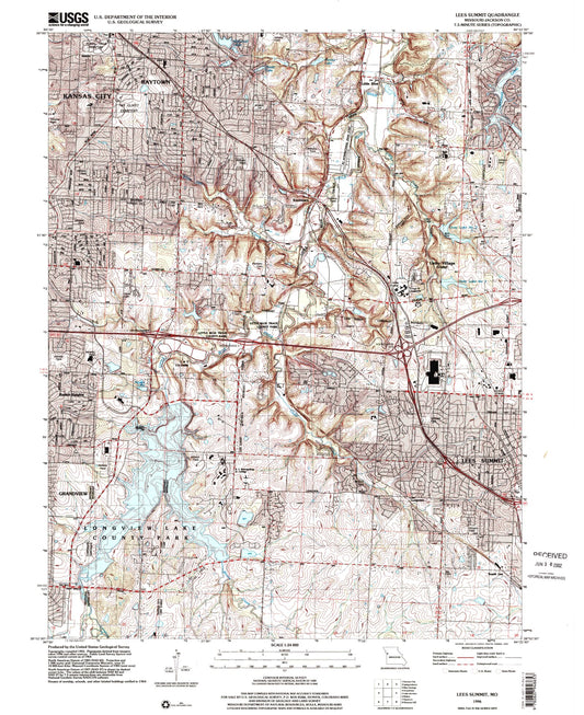 Classic USGS Lees Summit Missouri 7.5'x7.5' Topo Map Image