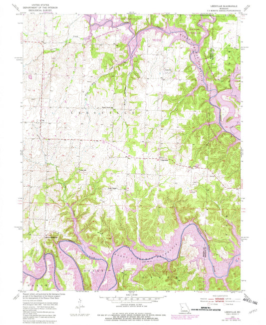 Classic USGS Leesville Missouri 7.5'x7.5' Topo Map Image