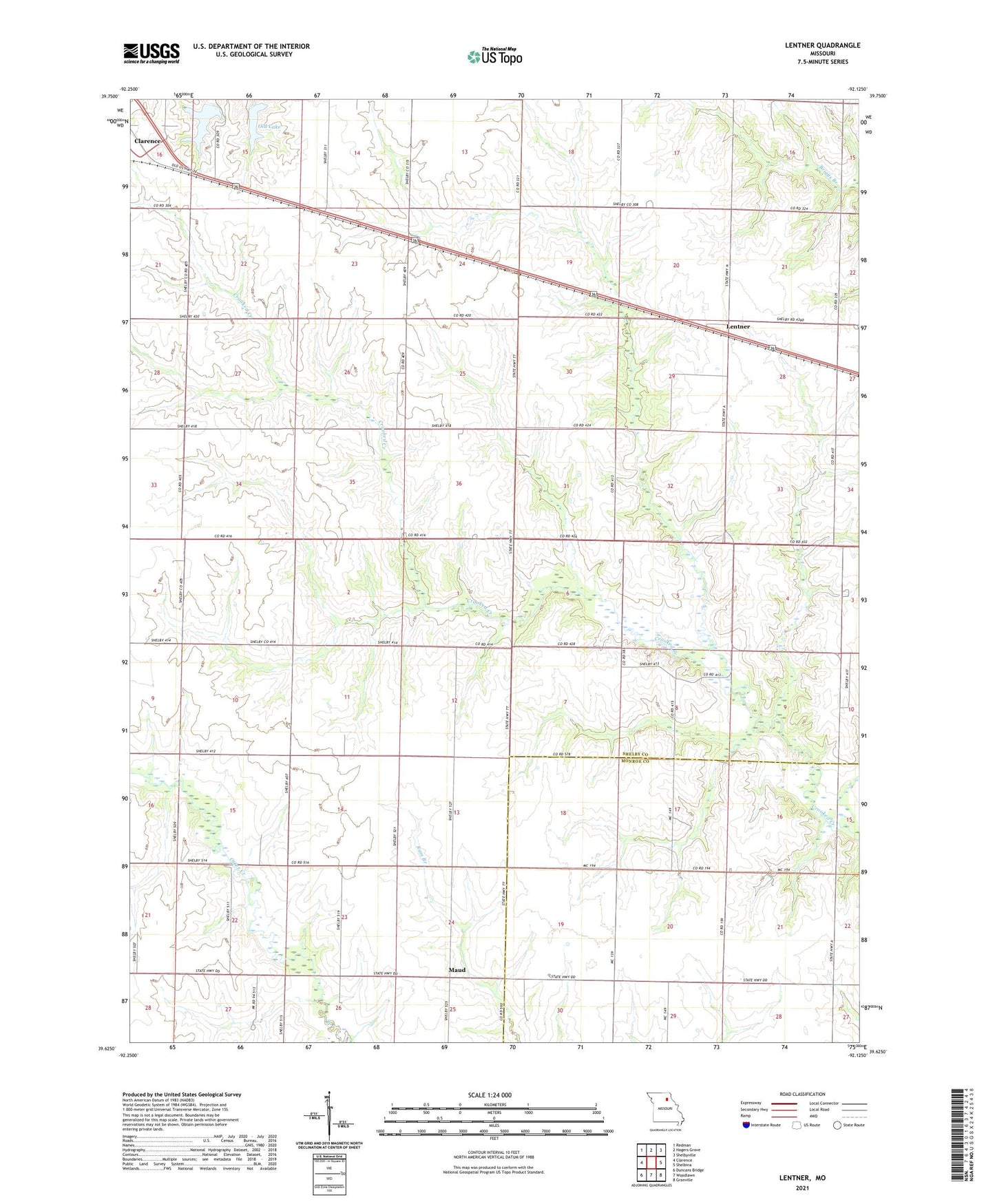 Lentner Missouri US Topo Map Image