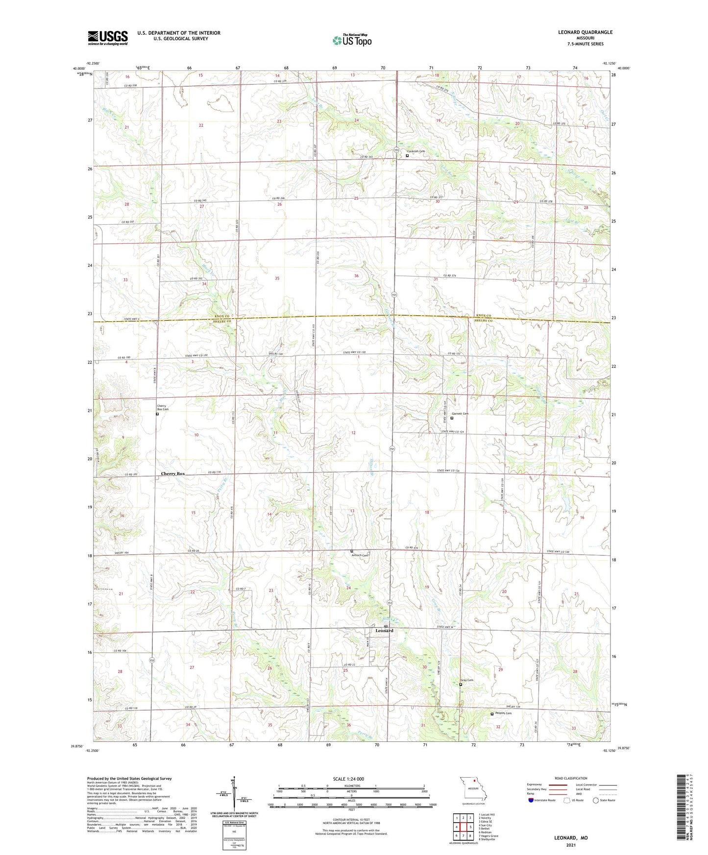 Leonard Missouri US Topo Map Image