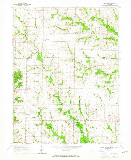 Classic USGS Leonard Missouri 7.5'x7.5' Topo Map Image