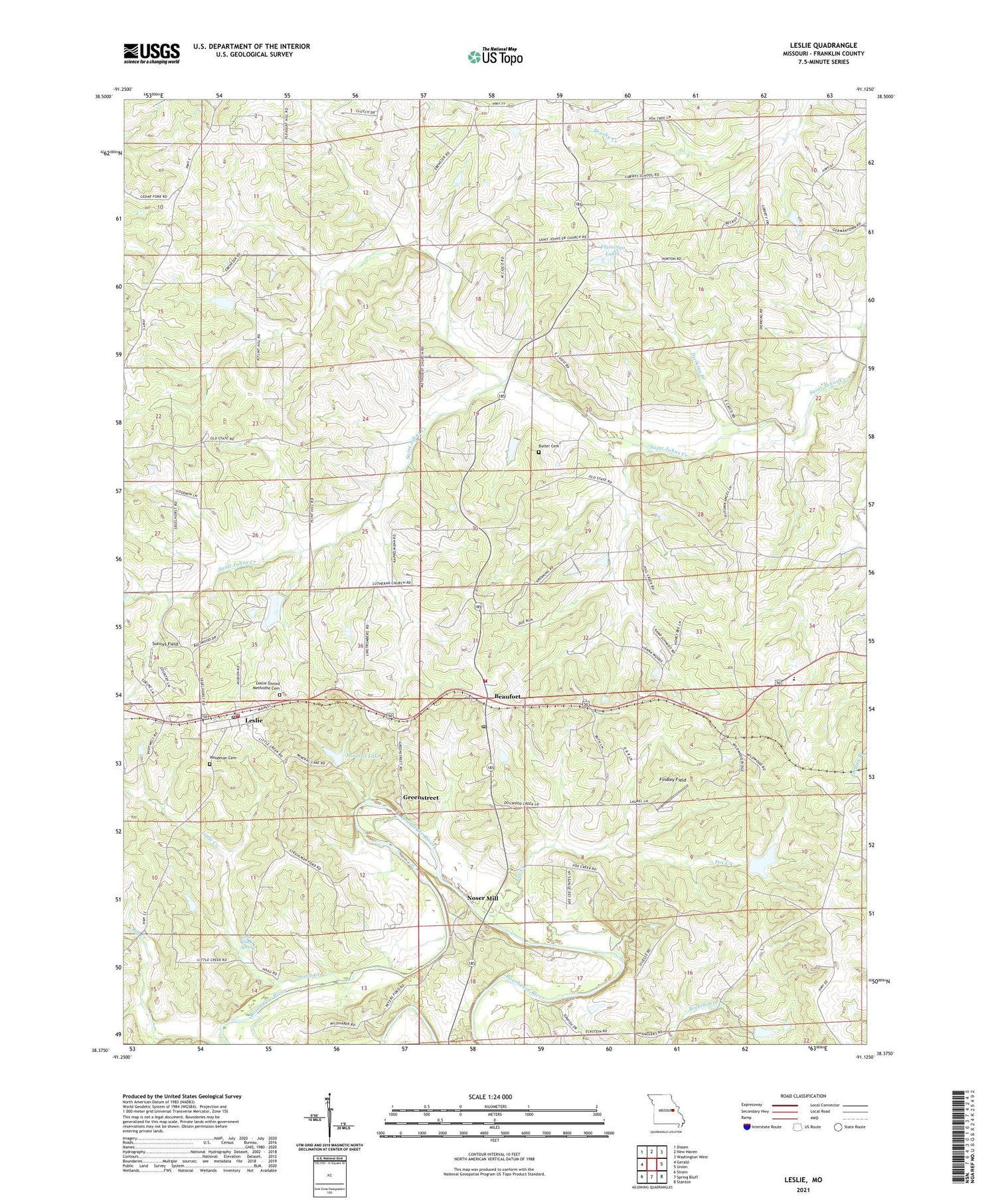 Leslie Missouri US Topo Map Image