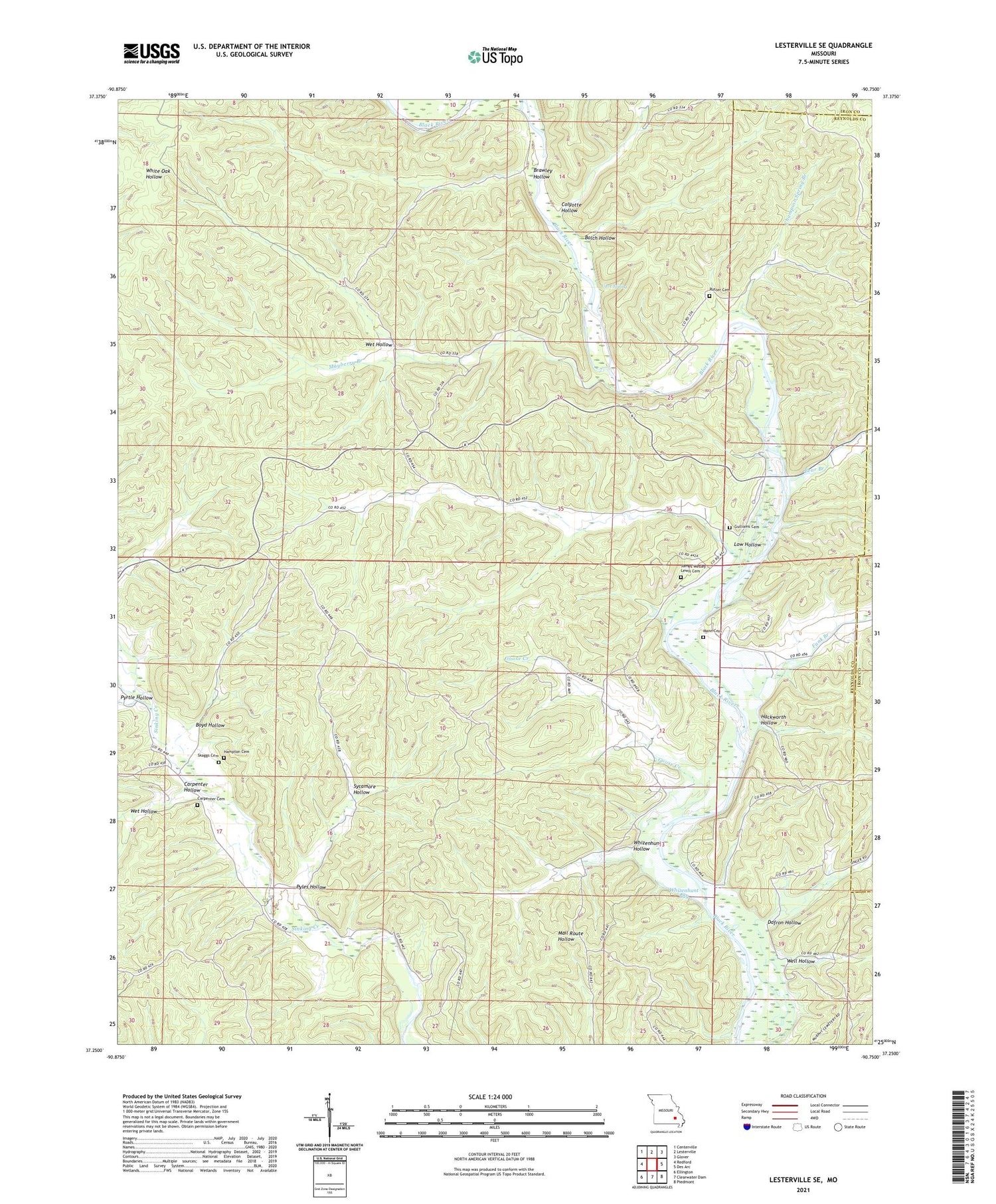 Lesterville SE Missouri US Topo Map Image