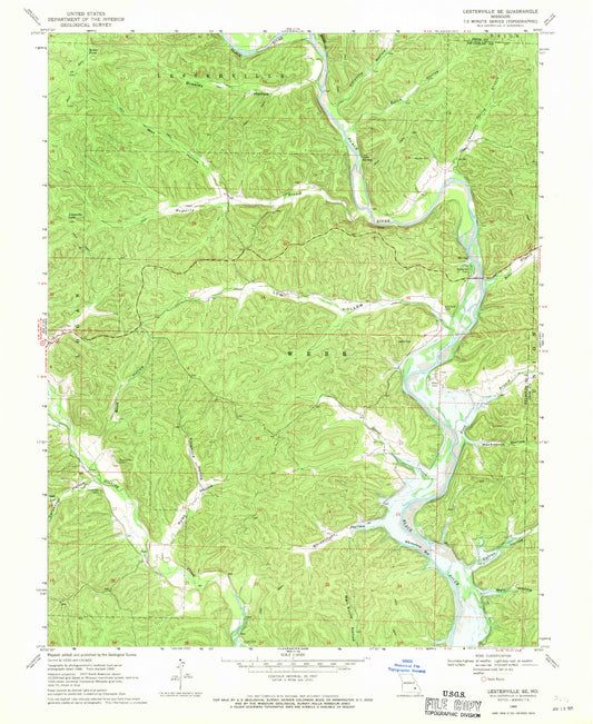Classic USGS Lesterville SE Missouri 7.5'x7.5' Topo Map Image