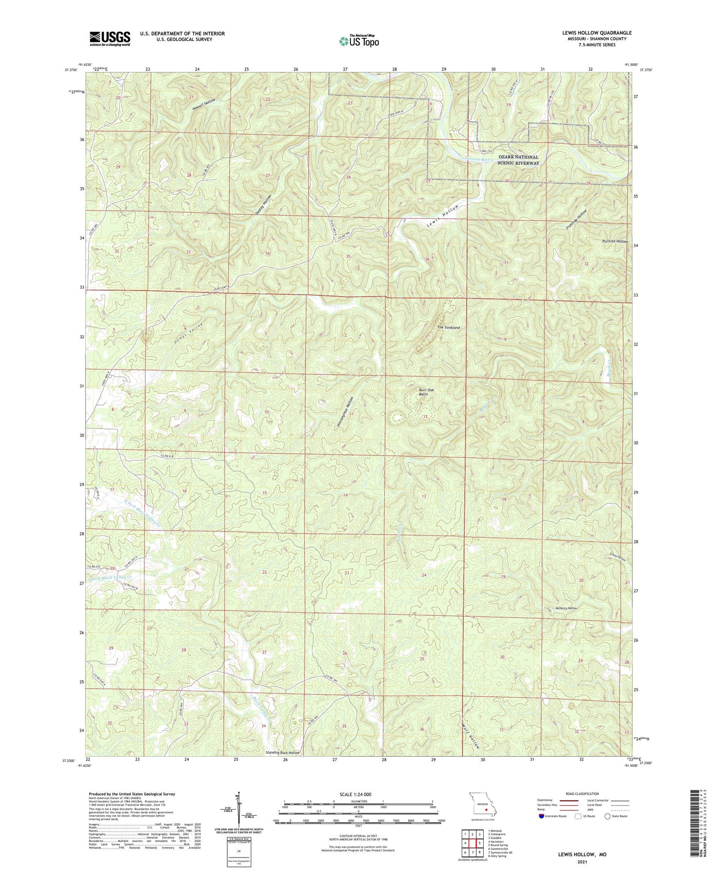 Lewis Hollow Missouri US Topo Map Image