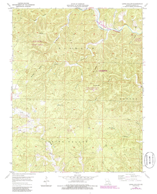 Classic USGS Lewis Hollow Missouri 7.5'x7.5' Topo Map Image