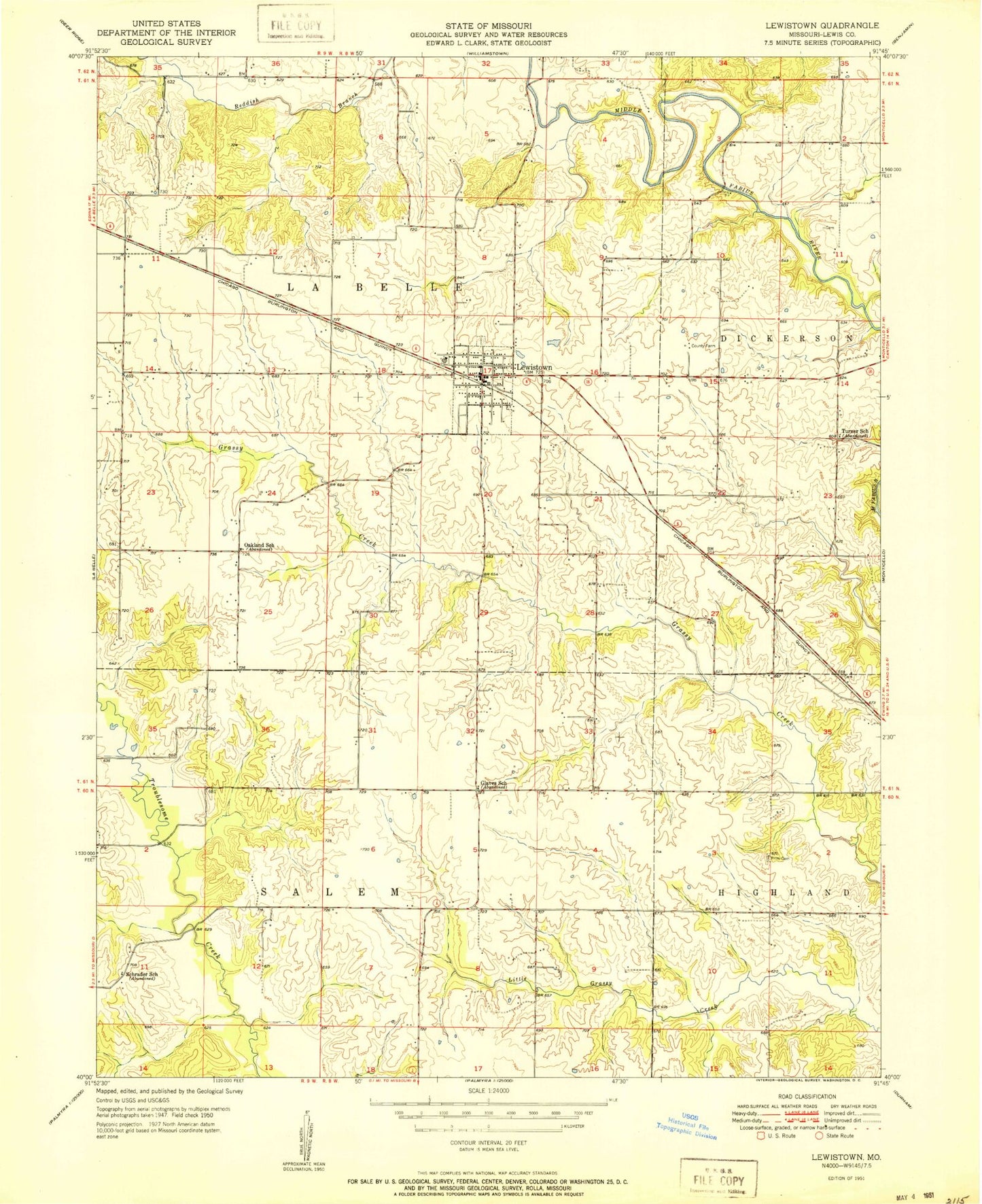 Classic USGS Lewistown Missouri 7.5'x7.5' Topo Map Image