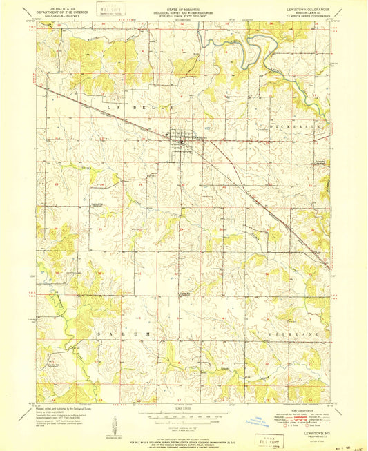Classic USGS Lewistown Missouri 7.5'x7.5' Topo Map Image