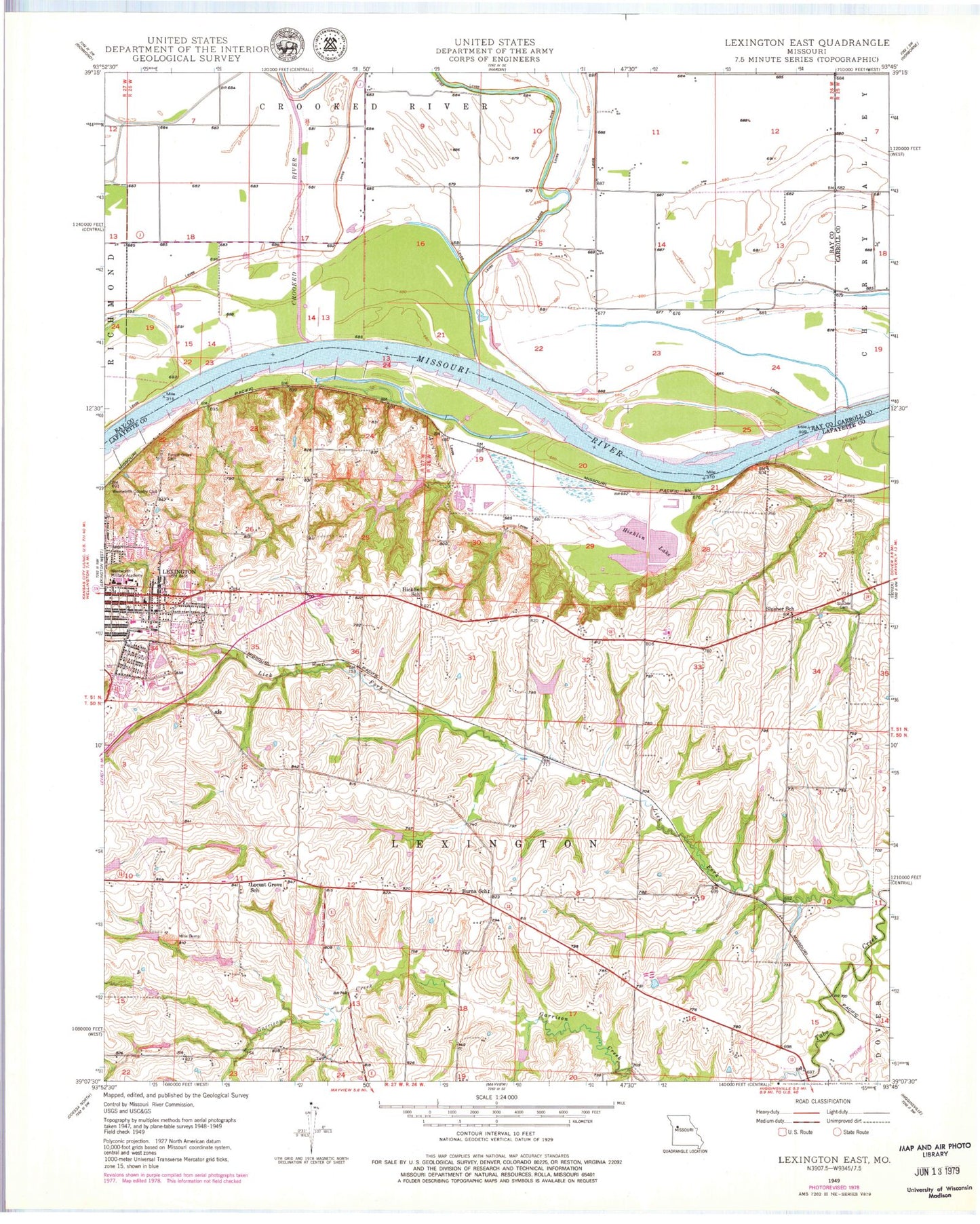 Classic USGS Lexington East Missouri 7.5'x7.5' Topo Map Image