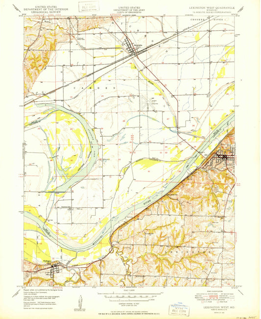 Classic USGS Lexington West Missouri 7.5'x7.5' Topo Map Image