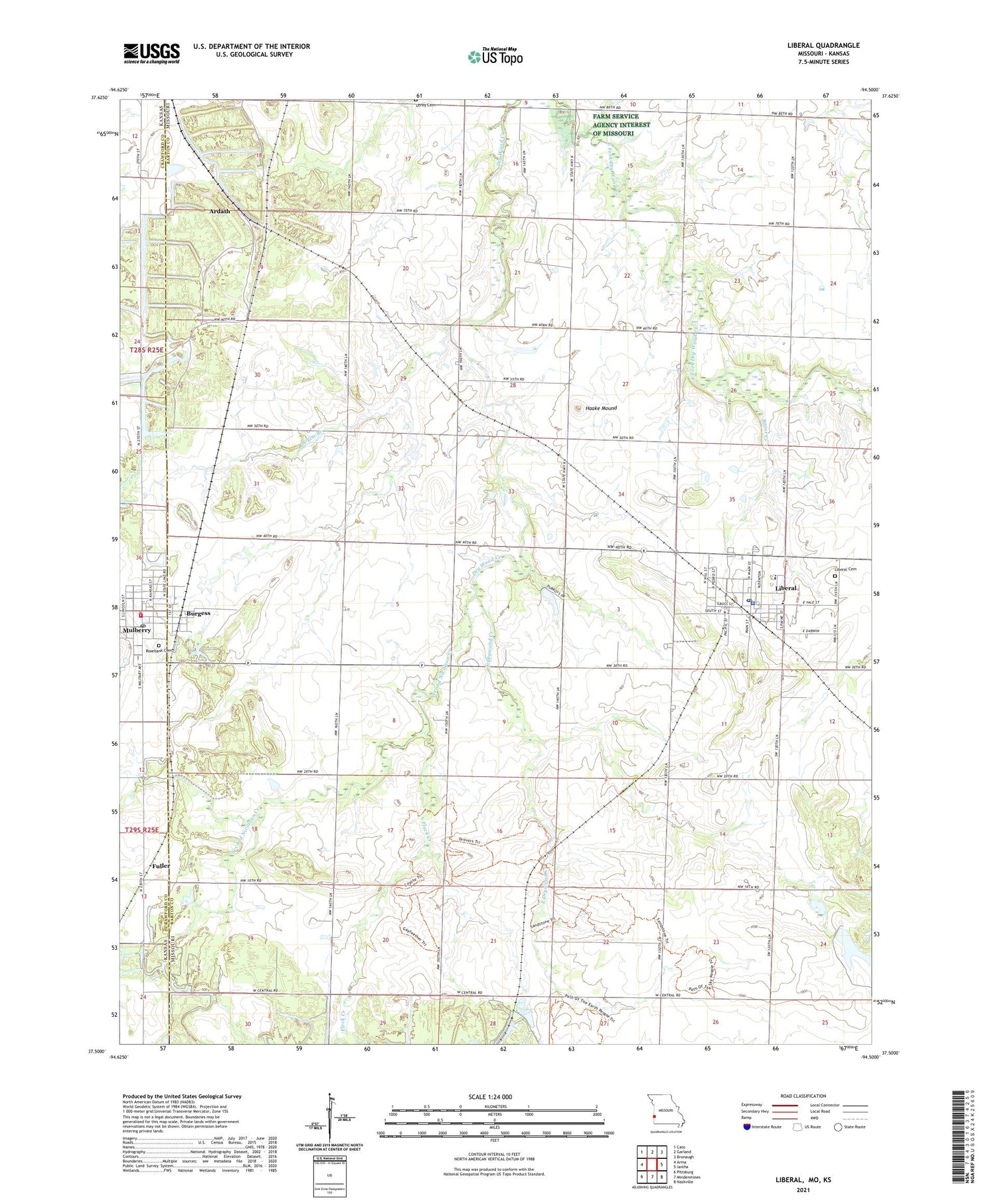 Liberal Missouri US Topo Map Image