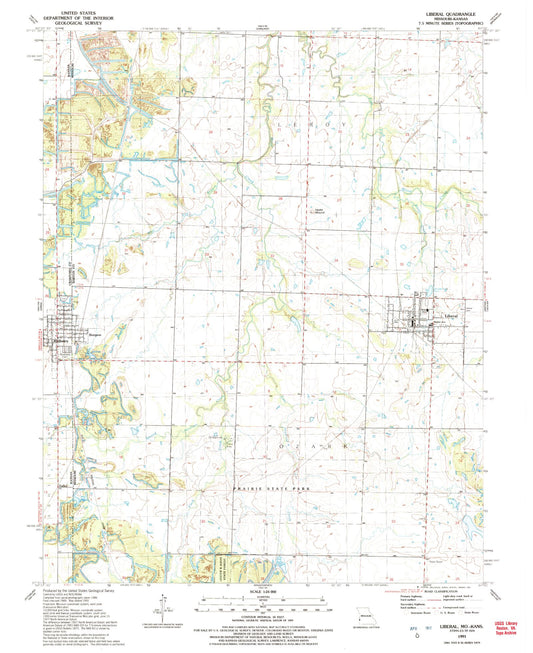 Classic USGS Liberal Missouri 7.5'x7.5' Topo Map Image