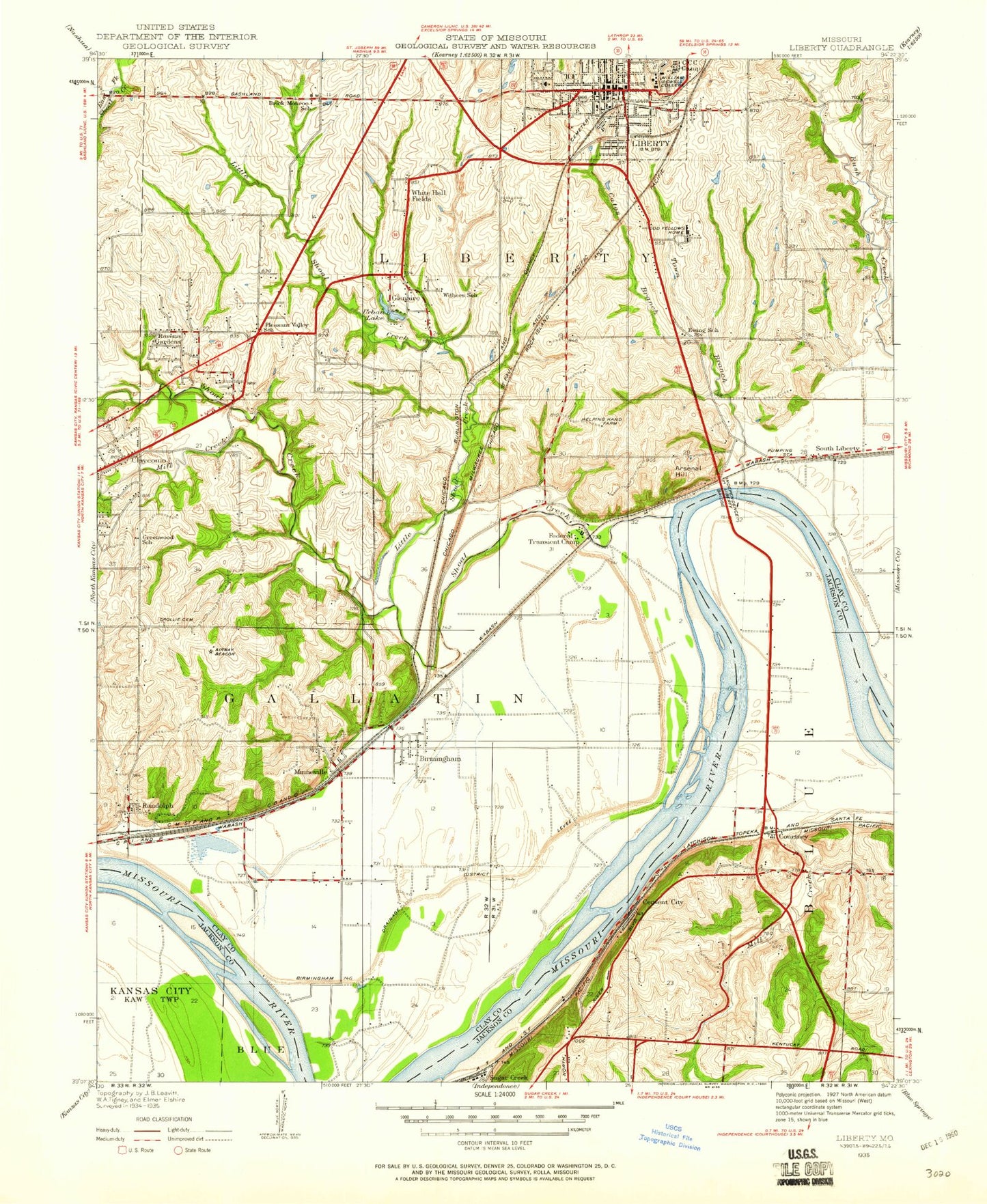 Classic USGS Liberty Missouri 7.5'x7.5' Topo Map Image