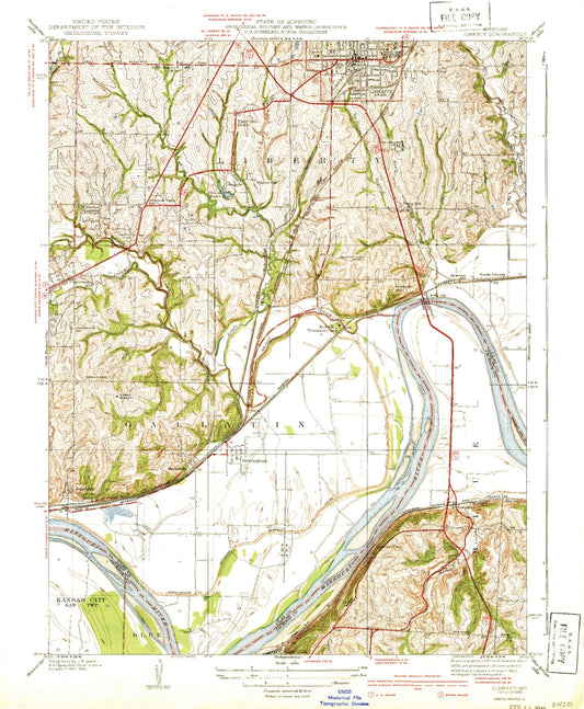 Classic USGS Liberty Missouri 7.5'x7.5' Topo Map Image