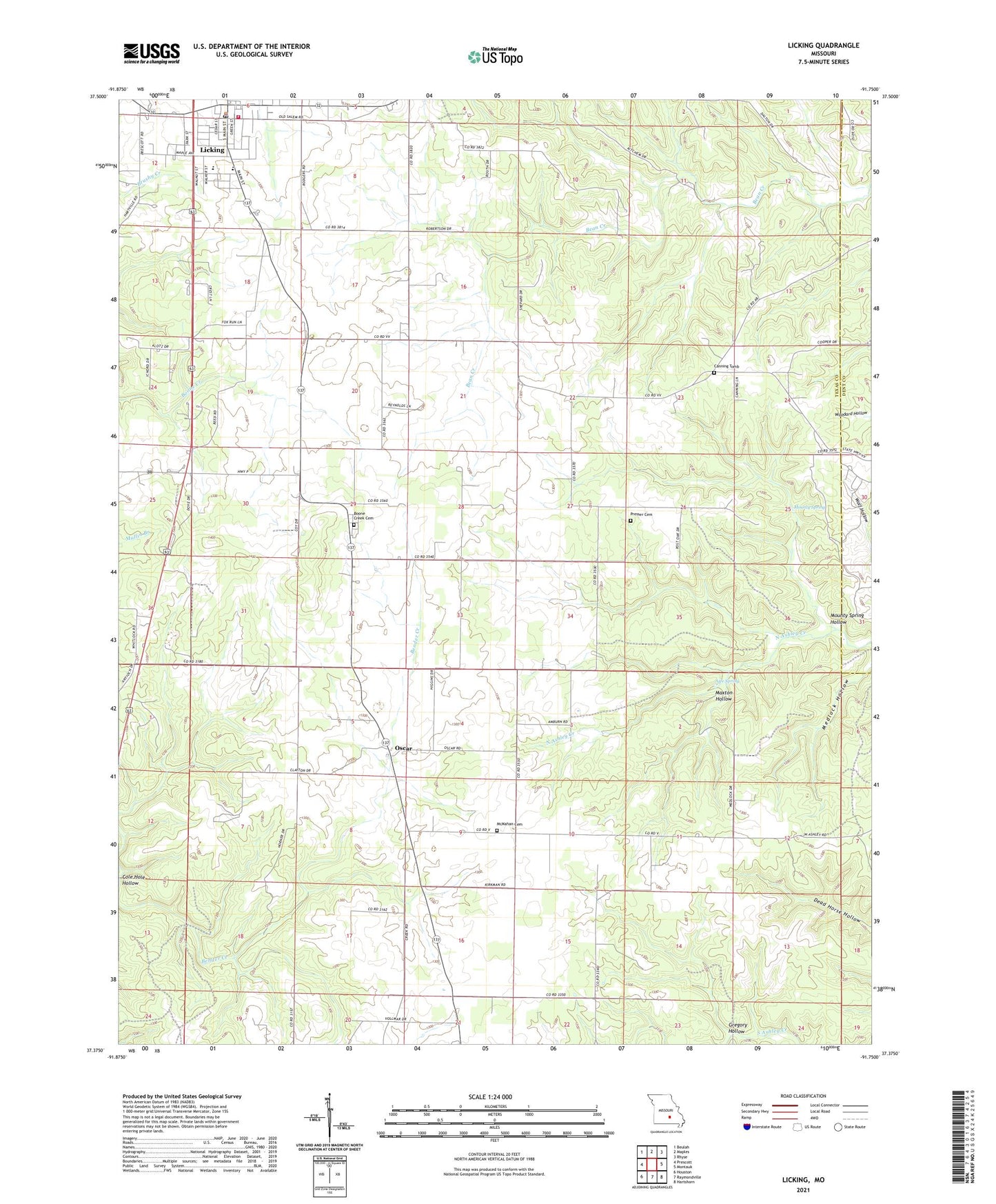 Licking Missouri US Topo Map Image