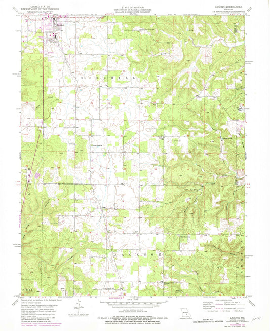 Classic USGS Licking Missouri 7.5'x7.5' Topo Map Image