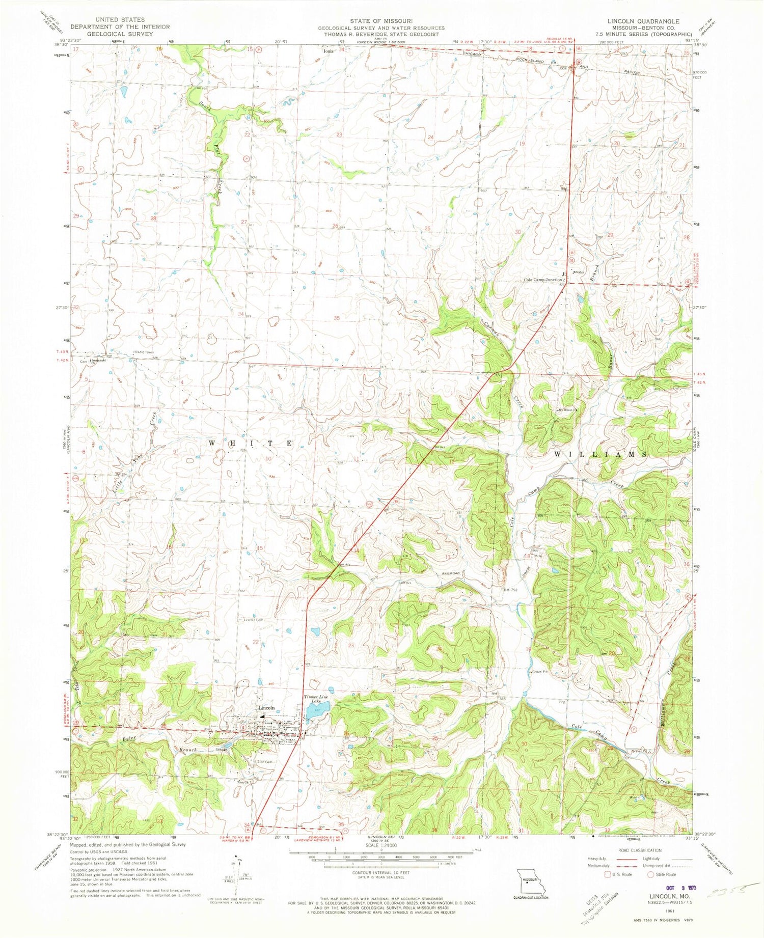 Classic USGS Lincoln Missouri 7.5'x7.5' Topo Map Image