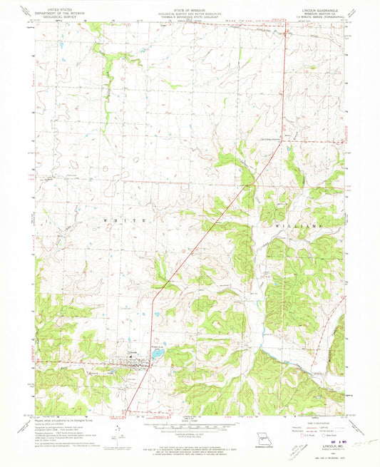 Classic USGS Lincoln Missouri 7.5'x7.5' Topo Map Image