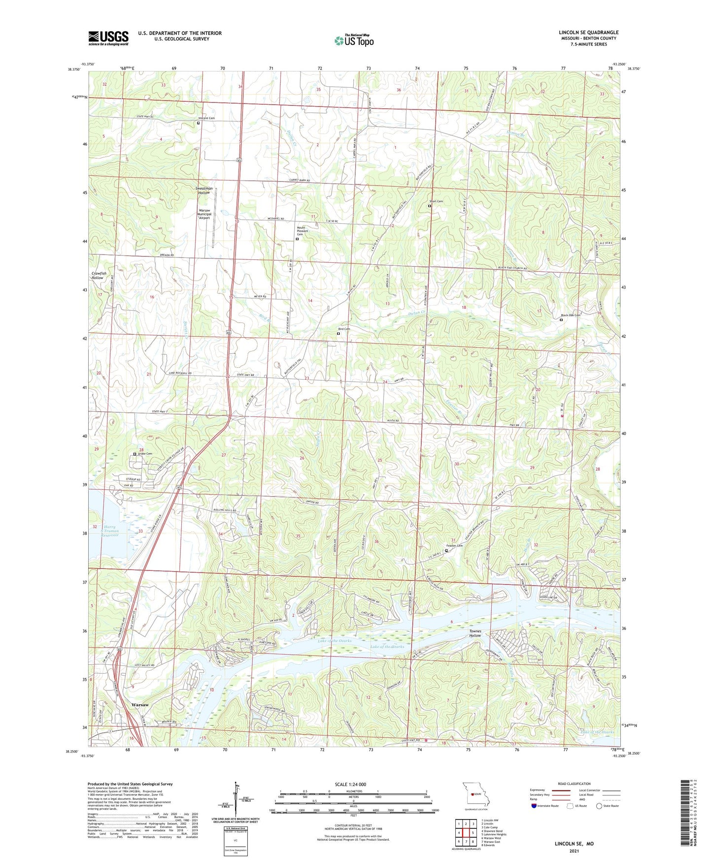 Lincoln SE Missouri US Topo Map Image