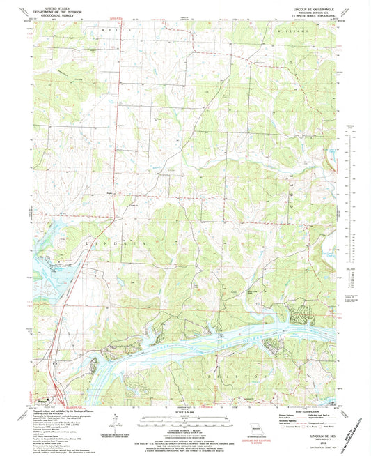 Classic USGS Lincoln SE Missouri 7.5'x7.5' Topo Map Image