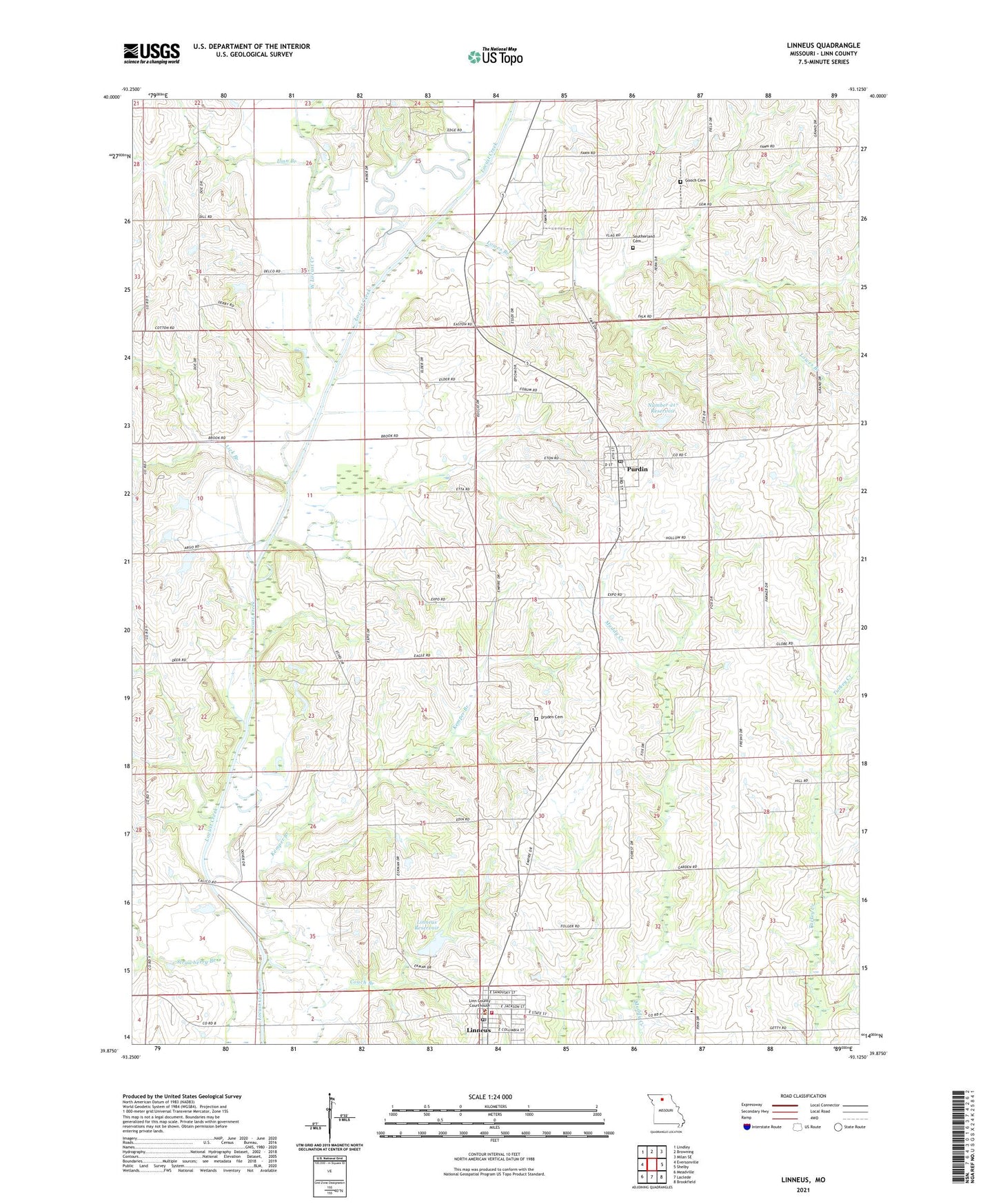 Linneus Missouri US Topo Map Image