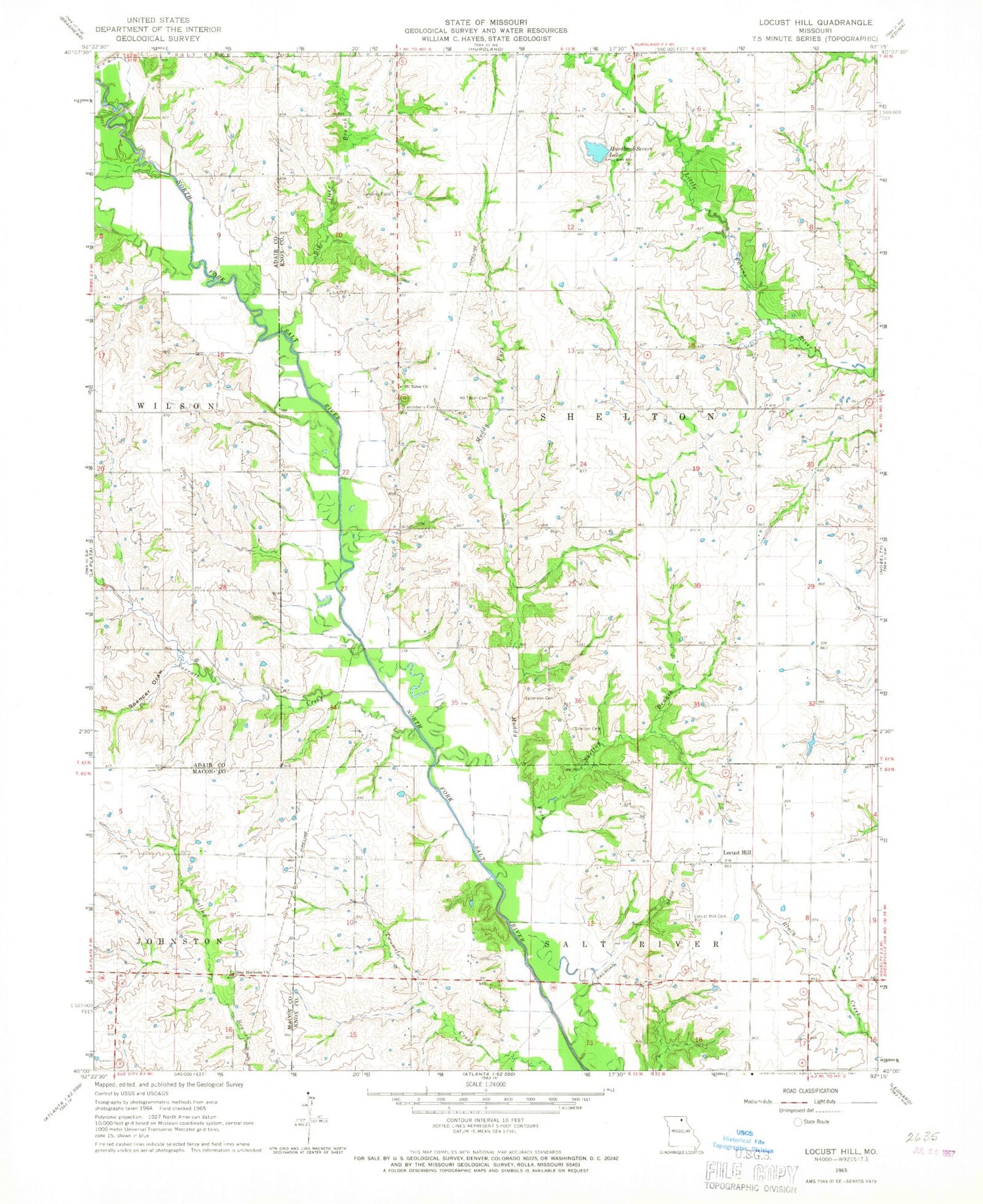 Classic USGS Locust Hill Missouri 7.5'x7.5' Topo Map Image