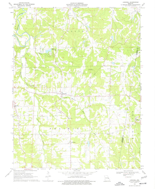 Classic USGS Lonedell Missouri 7.5'x7.5' Topo Map Image