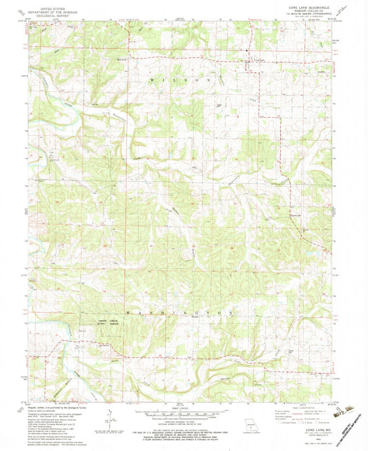 Classic USGS Long Lane Missouri 7.5'x7.5' Topo Map Image