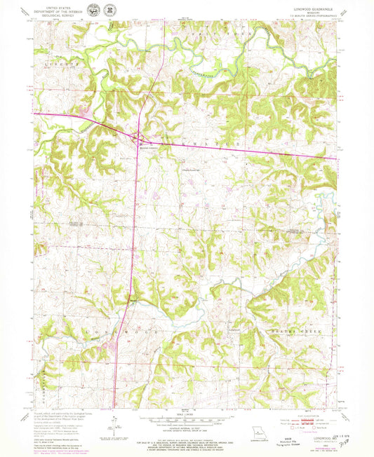 Classic USGS Longwood Missouri 7.5'x7.5' Topo Map Image