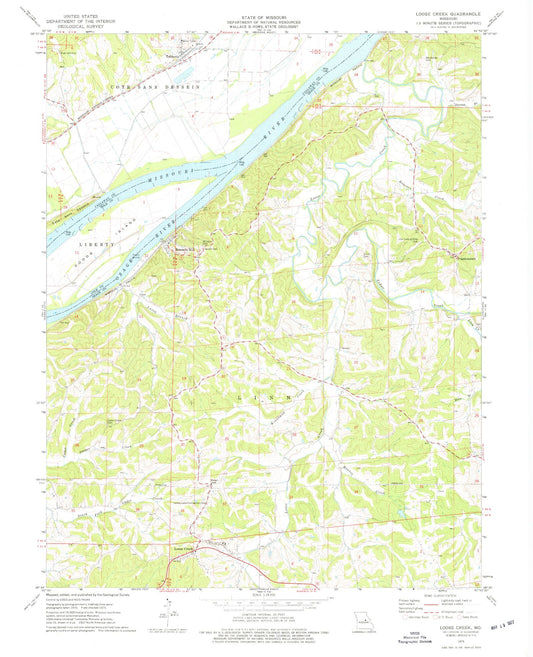 Classic USGS Loose Creek Missouri 7.5'x7.5' Topo Map Image