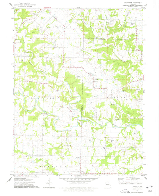 Classic USGS Louisville Missouri 7.5'x7.5' Topo Map Image