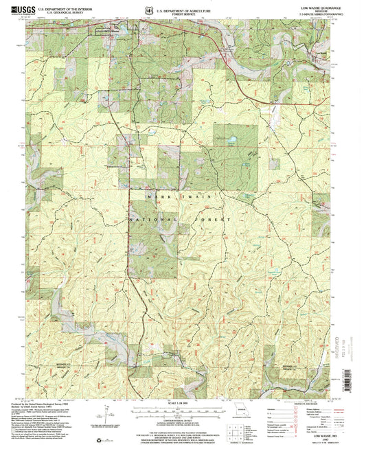 Classic USGS Low Wassie Missouri 7.5'x7.5' Topo Map Image