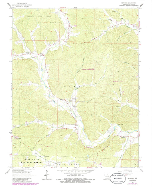 Classic USGS Lowndes Missouri 7.5'x7.5' Topo Map Image