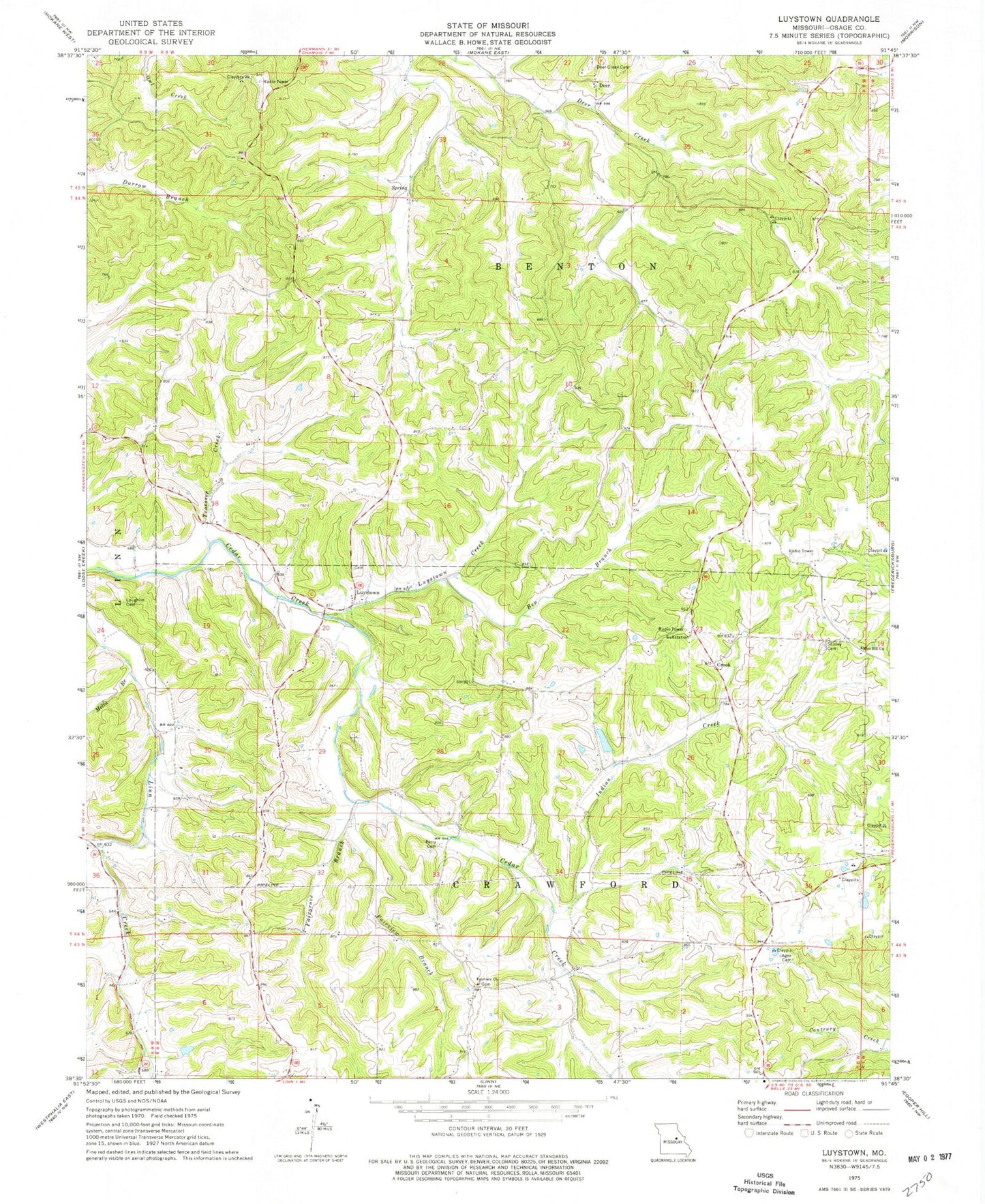 Classic USGS Luystown Missouri 7.5'x7.5' Topo Map Image