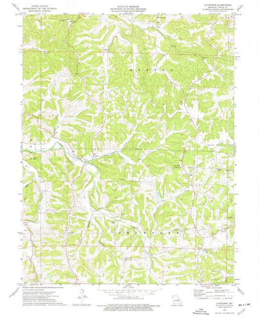 Classic USGS Luystown Missouri 7.5'x7.5' Topo Map Image