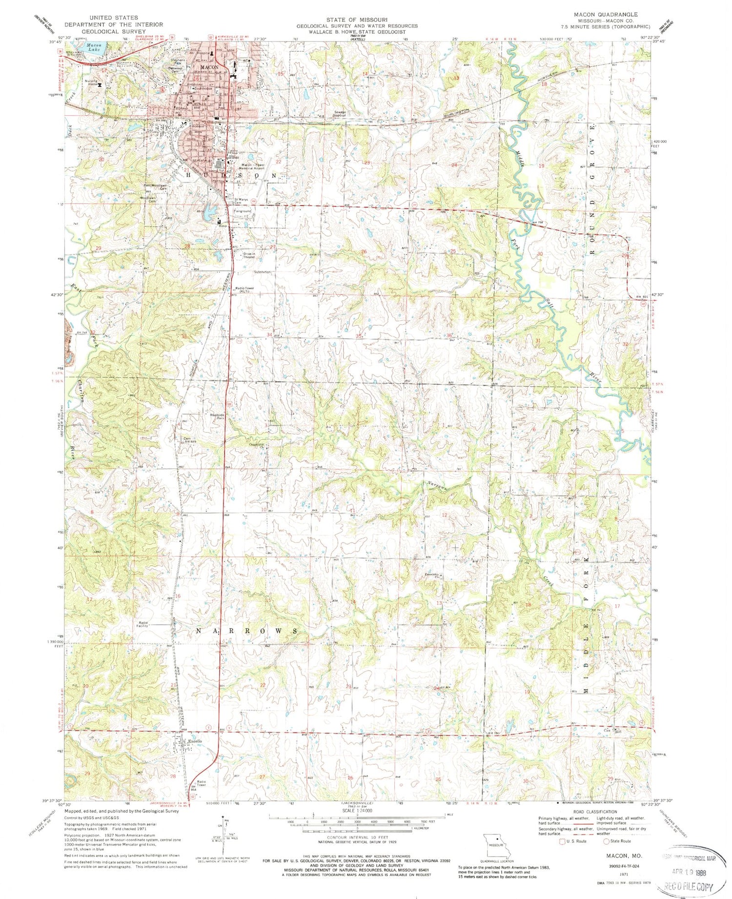 Classic USGS Macon Missouri 7.5'x7.5' Topo Map Image
