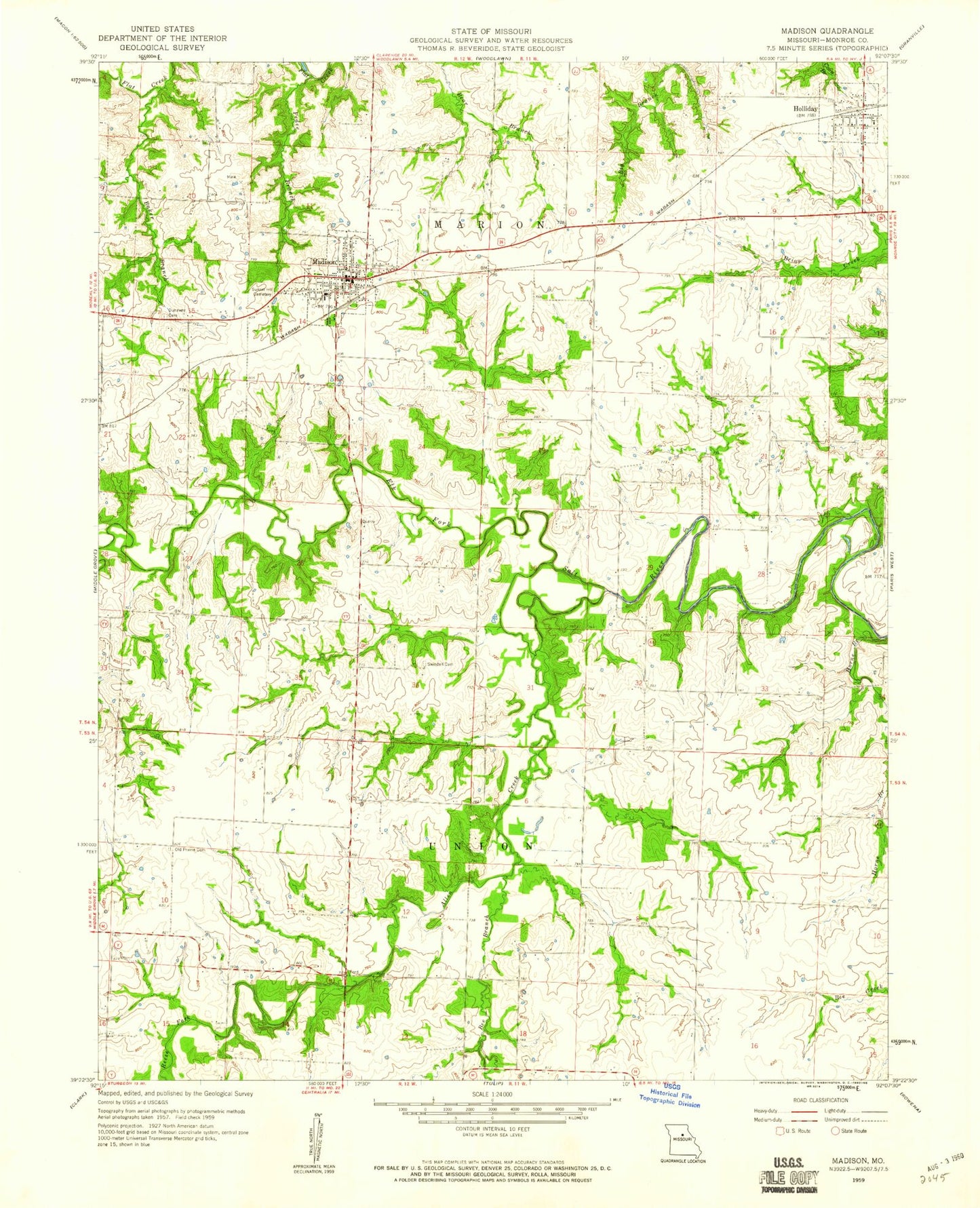 Classic USGS Madison Missouri 7.5'x7.5' Topo Map Image