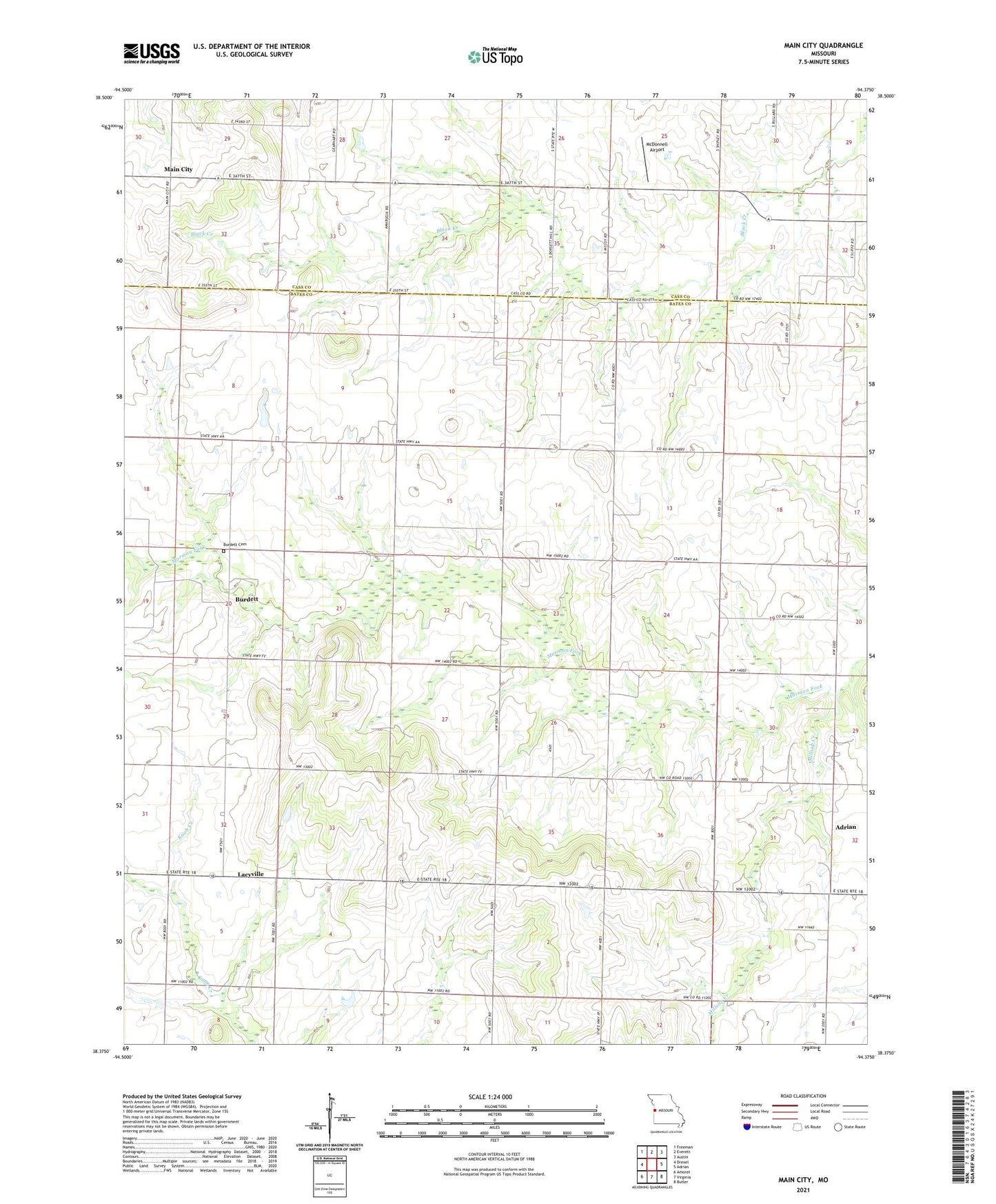 Main City Missouri US Topo Map Image