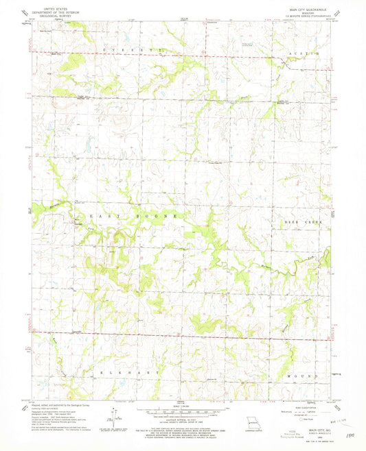 Classic USGS Main City Missouri 7.5'x7.5' Topo Map Image